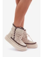 Śniegowce Damskie Z Haftem Na Platformie Jasnobeżowe Naleris