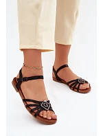 Dámské sandály Ploché s pásky a ozdobou model 22133718 Černé - S.Barski