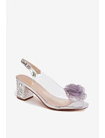 Průhledné sandály na vysokém podpatku s krystaly síťová růže D&A MR61-9011 stříbrné