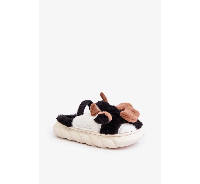 Detské chlpaté papuče s motívom kravy Black Tamorrin