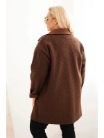 Dámský kabát Plus Size beránek s vlnou a kapsami čokoládový Dámský kabát Plus Size beránek s vlnou a kapsami čokoládový