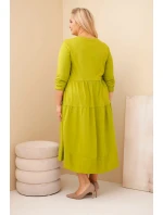 Dámská bavlněná model 22028117 Plus Size s volány a ohrnutým rukávem pistáciová - K-Fashion