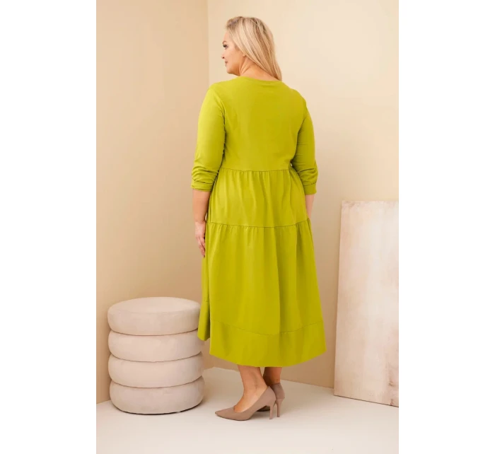 Dámská bavlněná model 22028117 Plus Size s volány a ohrnutým rukávem pistáciová - K-Fashion