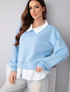 Dámská máslová mikina z viskózy s model 22014153 vsadkou modrá - K-Fashion