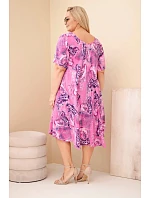 Dámske plus veľkosť viskózové šaty s krátkymi rukávmi a vzorom Paisley Pink