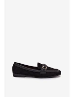 Mokasyny Loafersy Damskie Z Ozdobnym Elementem Czarne Evelora