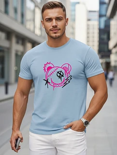 Tshirt męski bawełniany z nadrukiem w stylu błękitny model 22277330 - FashionStreet