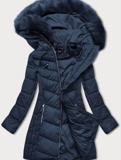 Tmavomodrá dámska dlhá zimná prešívaná bunda (7689)