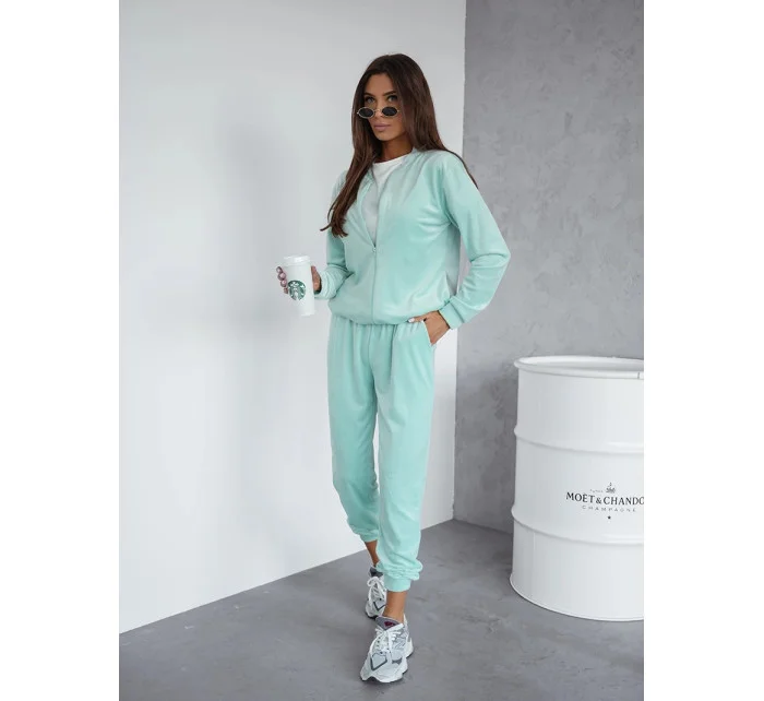 Dámska velúrová súprava s mikinou na zips mentolová (768)