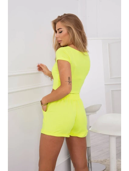 Bavlnená súprava so šortkami žltá neónová