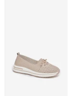 Kožené Ažurové Dámské Polobotky LR61-7044 Béžové