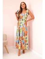 Dámské bavlněné šaty s řasením a květinovým vzorem modrý Dámské bavlněné šaty s řasením a květinovým vzorem modrý