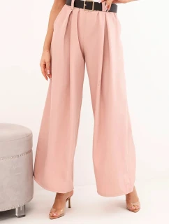 Dámske nohavice so širokými nohavicami a opaskom tmavo púdrovo ružovej farby