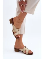 Zazoo 40236 Skórzane Klapki Damskie Na Niskim Obcasie Beżowe