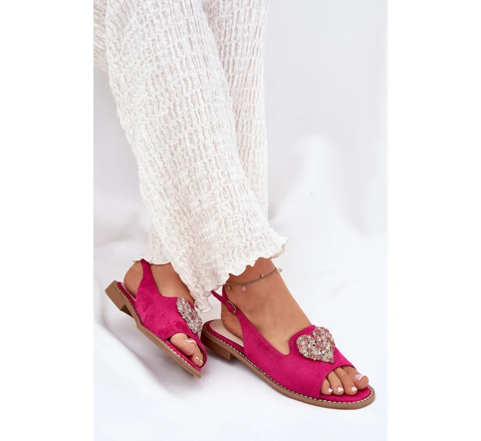 Dámské sandály s ozdobným srdcem model 21691525 Fuchsie - S.Barski Dámské sandály s ozdobným srdcem model 21691525 Fuchsie - S.Barski