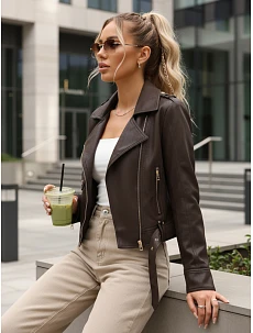 Dámska kožená bunda TY5647 hnedá - FashionStreet