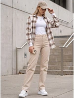 Dámske džínsy s vysokým pásom a klasickým strihom, béžové, FashionStreet UY3092