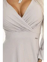 třpytivé dlouhé šaty s výstřihem, dlouhými rukávy a rozparkem na nohou BEACH model 20997233 - numoco