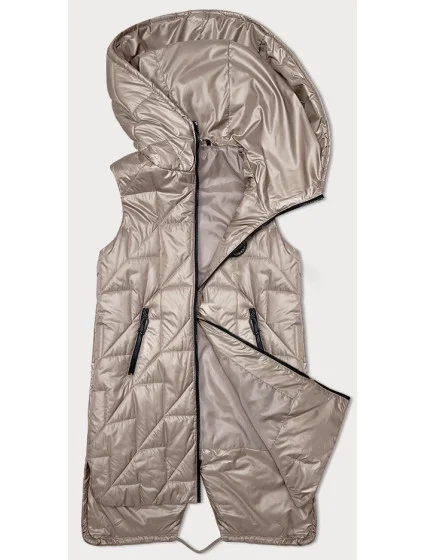 Dámska prešívaná vesta s asymetrickou spodnou časťou S'West light beige (B8237-51)