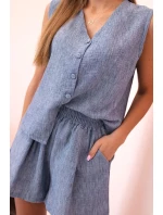 Dámská viskózová souprava – vesta na knoflíky a šortky model 21149343 melír - K-Fashion