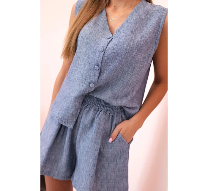 Dámská viskózová souprava – vesta na knoflíky a šortky model 21149343 melír - K-Fashion