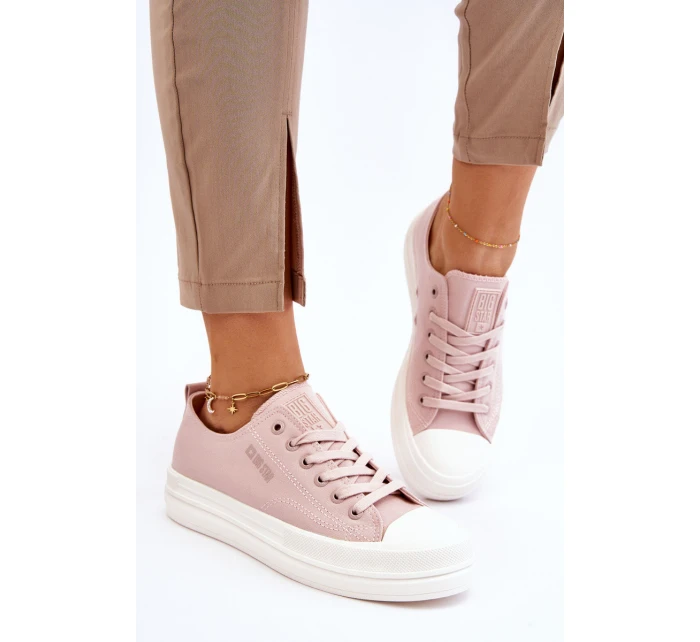 Niskie Sznurowane Tenisówki Big Star LL274970 Nude