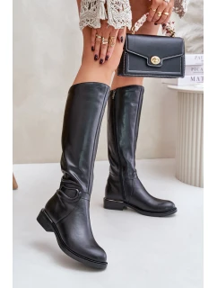 Zazoo 70140 Skórzane Kozaki Damskie Przed Kolano Ocieplane Czarne