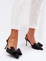 Szpilki Z Odkrytymi Piętami I Kokardką Czarne Eklevia