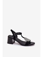 Kožené Sandály Na Podpatku S Ozdobou D&A model 21691608 Černé - S.Barski