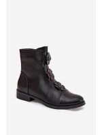 Zateplené dámské kotníkové boty na ploché podrážce s ozdobnými květinami černé model 21711102 - Boto Zateplené dámské kotníkové boty na ploché podrážce s ozdobnými květinami černé model 21711102 - Boto