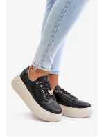 Dámske kožené tenisky na platforme s brošňou Vinceza Black