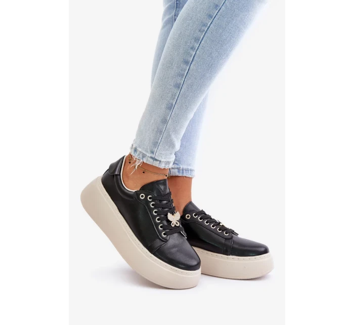 Dámske kožené tenisky na platforme s brošňou Vinceza Black