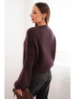 Dámský svetr z mohéru s nabíranými rukávy hnědý Dámský svetr z mohéru s nabíranými rukávy hnědý