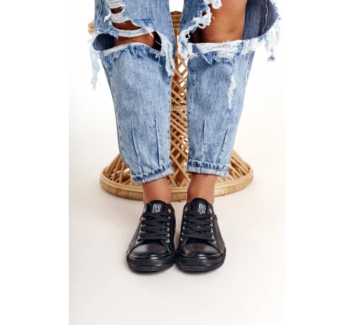 Damskie Skórzane Trampki Big Star Czarne V274871 Damskie Skórzane Trampki Big Star Czarne V274871
