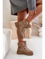 Sznurowane Trapery Damskie Z Futerkiem Ciemnobeżowe Vaminia Sznurowane Trapery Damskie Z Futerkiem Ciemnobeżowe Vaminia