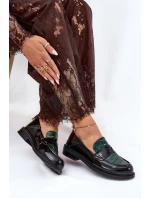 Lakierowane Skórzane Mokasyny Damskie Vinceza 91125 Zielono-Czarne