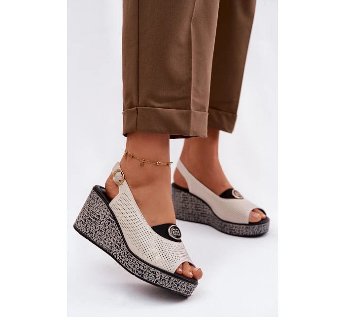 Kožené sandály na platformě S.Barski LR61-7010 Béžové