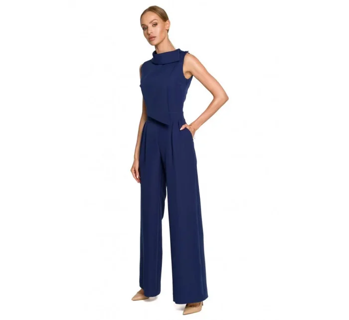 Dámsky overal bez rukávov s golierom M702 tmavomodrý - Moe