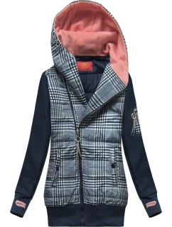 Tmavomodrá mikina z rôznych lepených materiálov (AMG-611A)