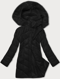 Čierna dámska zimná bunda s kapucňou (H-898-01)