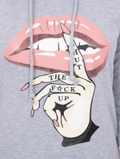 Šaty s dlhším chrbtom a farebnou potlačou šedej farby