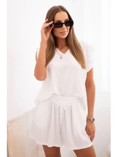 Dámský komplet z model 21214029 blůza s volánky a krátké šortky bílý - K-Fashion