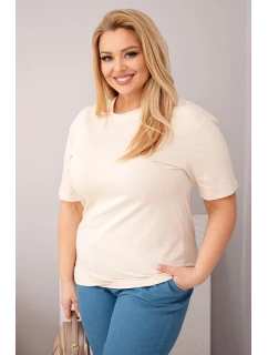 Dámská bavlněná halenka Plus Size s krátkým rukávem basic béžová