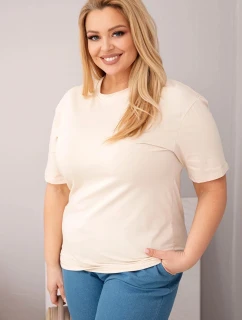 Dámská bavlněná halenka Plus Size s krátkým rukávem basic béžová