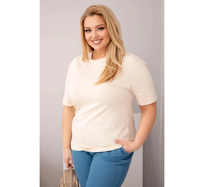 Dámská bavlněná halenka Plus Size s krátkým rukávem basic béžová