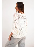 Dámský svetr oversized se vzorem na knoflíky model 22293744 ecru barvě - K-Fashion Dámský svetr oversized se vzorem na knoflíky model 22293744 ecru barvě - K-Fashion