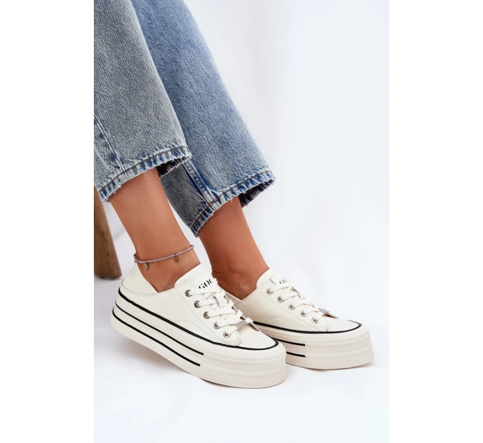 Dámské Kožené Tenisky Na Platformě model 21691395 Bílé - Goe