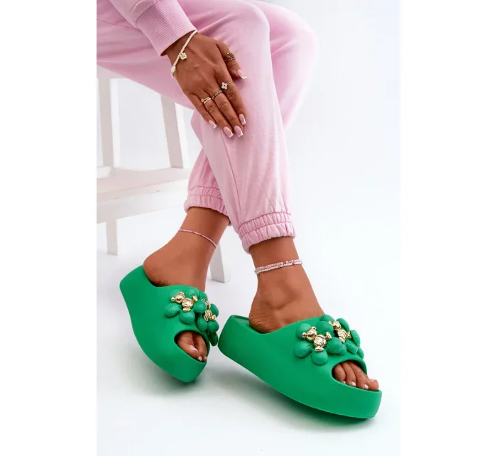 Dámske penové papuče s ozdobou na hrubej podrážke, zelené Bremavia