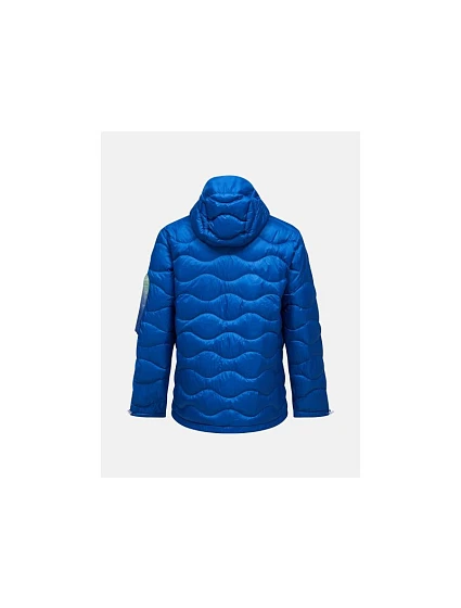 Pánská péřová bunda PEAK PERFORMANCE M Helium Aop Utility Down Hood, modrá barva Pánská péřová bunda PEAK PERFORMANCE M Helium Aop Utility Down Hood, modrá barva