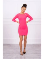 Šaty s ozdobnými gombíkmi ružové neónové Šaty s ozdobnými gombíkmi ružové neónové